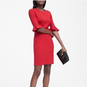 Banana Republic Red Ponte Flutter Sleeve Dress